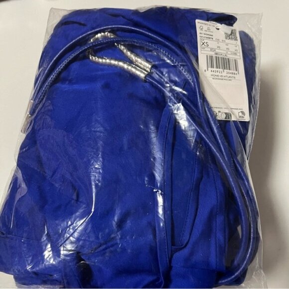 Mango, Women's Satin Jumpsuit with Belt - Blue. Size: XS. NWT. - Picture 2 of 5